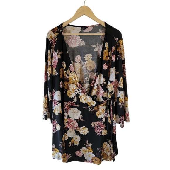 TORRID Women Jersey Knit Floral Multi Overlay Top 4 Long Sleeve Boho Cottagecore - Picture 1 of 12